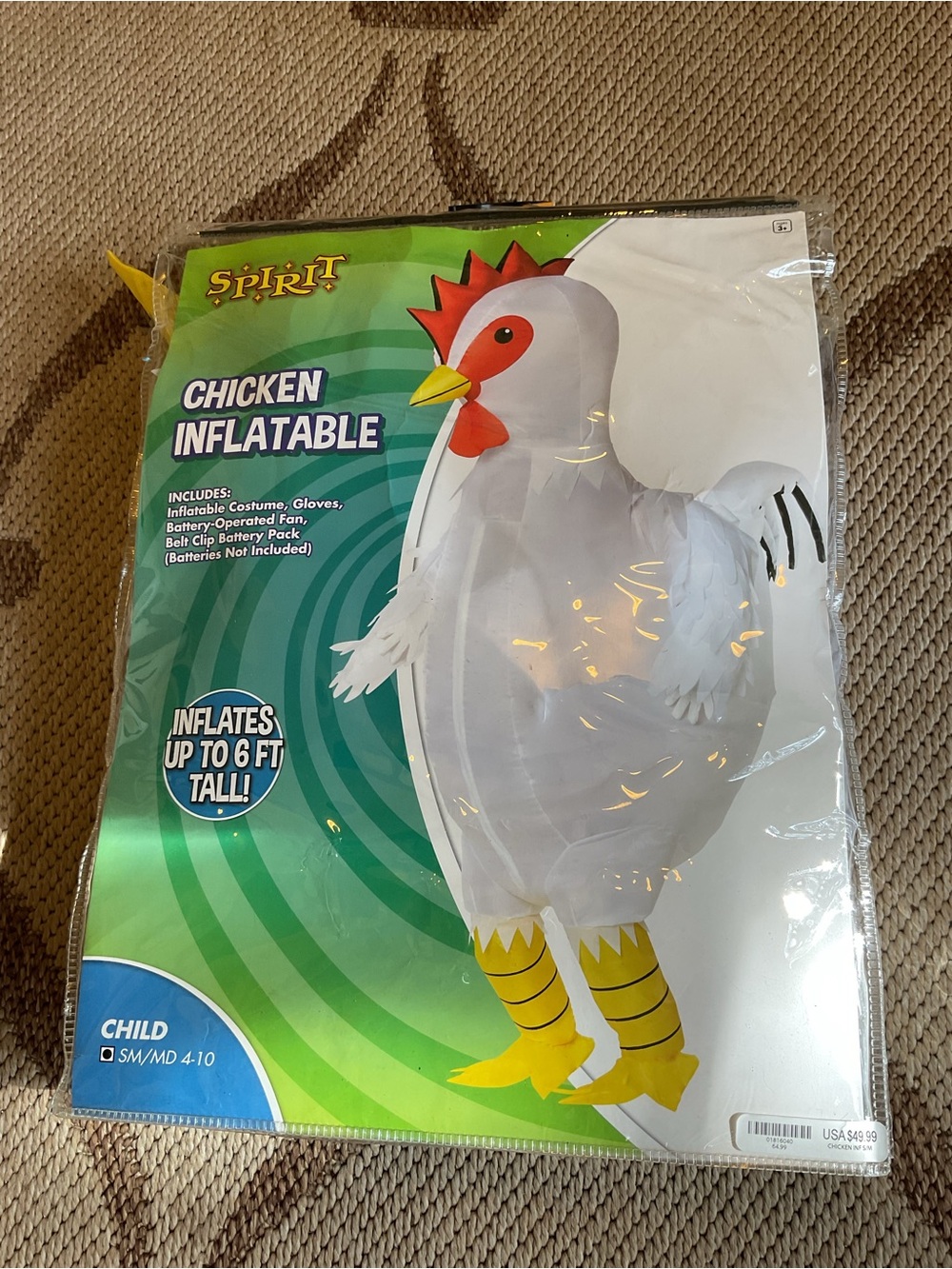 Spirit White Chicken Inflatable Costume with Yellow Feet and Red Comb - Child